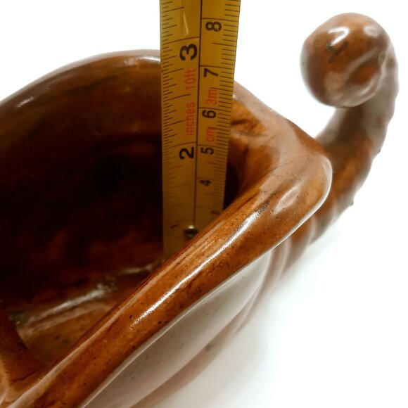 Vintage Cornucopia Horn of Plenty Pottery Dark Brown Ceramic Table Planter - Picture 11 of 11